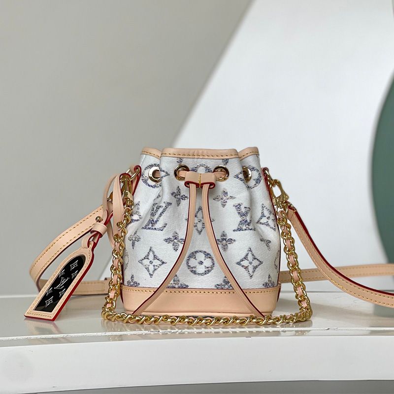 Louis Vuitton Nano Noe Bucket Bag In Monogram Jacquard Fabric White